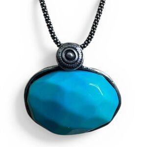 Scooter Paris Turquoise Acrylic Necklace Silver Tone Chain 18”